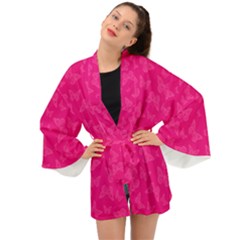 Magenta Pink Butterflies Pattern Long Sleeve Kimono by SpinnyChairDesigns