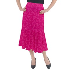 Magenta Pink Butterflies Pattern Midi Mermaid Skirt