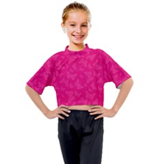 Magenta Pink Butterflies Pattern Kids Mock Neck Tee