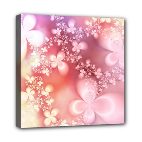 Boho Pastel Pink Floral Print Mini Canvas 8  X 8  (stretched) by SpinnyChairDesigns