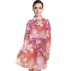 Boho Pastel Pink Floral Print Long Sleeve Chiffon Shirt Dress by SpinnyChairDesigns