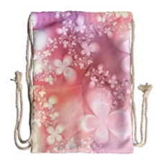 Boho Pastel Pink Floral Print Drawstring Bag (large) by SpinnyChairDesigns