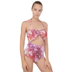 Boho Pastel Pink Floral Print Scallop Top Cut Out Swimsuit