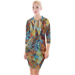 Boho Colorful Mosaic Quarter Sleeve Hood Bodycon Dress by SpinnyChairDesigns