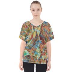 Boho Colorful Mosaic V-neck Dolman Drape Top by SpinnyChairDesigns