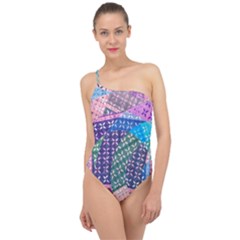 Boho Patchwork Classic One Shoulder Swimsuit by SpinnyChairDesigns