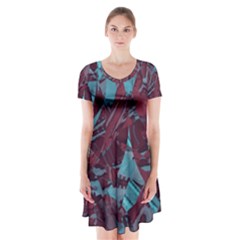 Boho Teal Wine Mosaic Short Sleeve V-neck Flare Dress by SpinnyChairDesigns