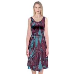 Boho Teal Wine Mosaic Midi Sleeveless Dress by SpinnyChairDesigns