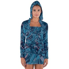 Boho Cerulean Blue Mosaic Long Sleeve Hooded T-shirt