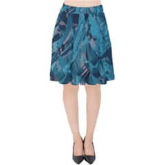 Boho Cerulean Blue Mosaic Velvet High Waist Skirt