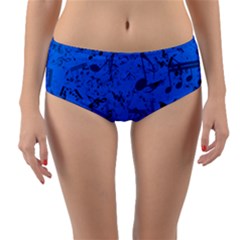 Cornflower Blue Music Notes Reversible Mid-waist Bikini Bottoms by SpinnyChairDesigns