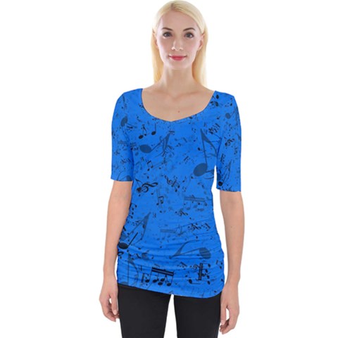 Cornflower Blue Music Notes Wide Neckline Tee by SpinnyChairDesigns