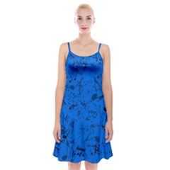 Cornflower Blue Music Notes Spaghetti Strap Velvet Dress by SpinnyChairDesigns