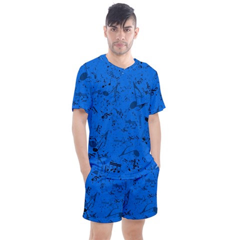 Cornflower Blue Music Notes Men s Mesh Tee And Shorts Set by SpinnyChairDesigns