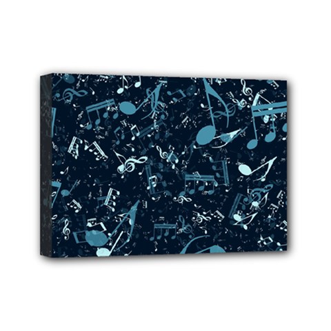 Prussian Blue Music Notes Mini Canvas 7  X 5  (stretched) by SpinnyChairDesigns