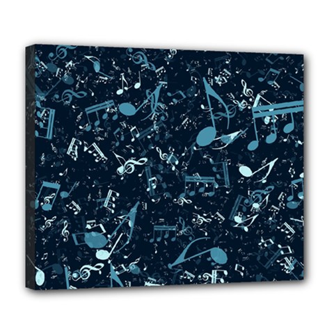 Prussian Blue Music Notes Deluxe Canvas 24  X 20  (stretched) by SpinnyChairDesigns