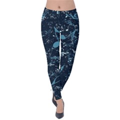 Prussian Blue Music Notes Velvet Leggings by SpinnyChairDesigns