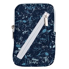 Prussian Blue Music Notes Belt Pouch Bag (small) by SpinnyChairDesigns