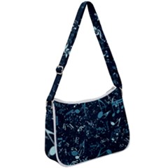 Prussian Blue Music Notes Zip Up Shoulder Bag by SpinnyChairDesigns