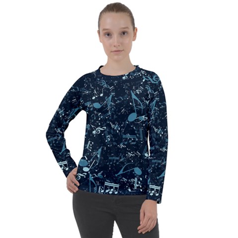 Prussian Blue Music Notes Women s Long Sleeve Raglan Tee by SpinnyChairDesigns