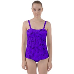 Electric Indigo Music Notes Twist Front Tankini Set by SpinnyChairDesigns