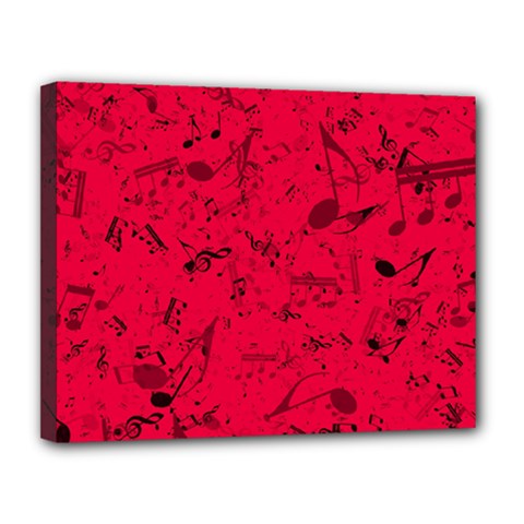 Scarlet Red Music Notes Canvas 14  X 11  (stretched) by SpinnyChairDesigns