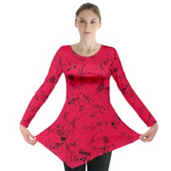 Scarlet Red Music Notes Long Sleeve Tunic  by SpinnyChairDesigns