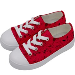 Scarlet Red Music Notes Kids  Low Top Canvas Sneakers by SpinnyChairDesigns