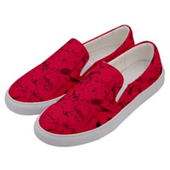 Scarlet Red Music Notes Men s Canvas Slip Ons by SpinnyChairDesigns