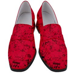 Scarlet Red Music Notes Women s Chunky Heel Loafers by SpinnyChairDesigns