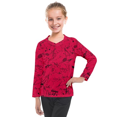 Scarlet Red Music Notes Kids  Long Mesh Tee by SpinnyChairDesigns