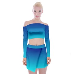 Aqua Blue And Indigo Ombre Off Shoulder Top With Mini Skirt Set by SpinnyChairDesigns