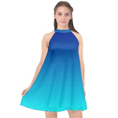 Aqua Blue And Indigo Ombre Halter Neckline Chiffon Dress  by SpinnyChairDesigns