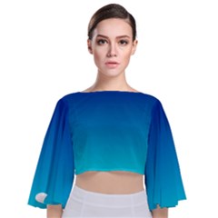 Aqua Blue And Indigo Ombre Tie Back Butterfly Sleeve Chiffon Top by SpinnyChairDesigns