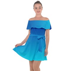 Aqua Blue And Indigo Ombre Off Shoulder Velour Dress by SpinnyChairDesigns