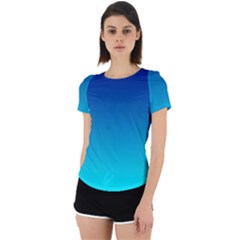 Aqua Blue And Indigo Ombre Back Cut Out Sport Tee by SpinnyChairDesigns