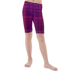 Fuchsia Madras Plaid Kids  Mid Length Swim Shorts by SpinnyChairDesigns