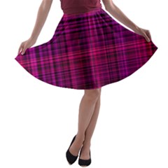 Fuchsia Madras Plaid A-line Skater Skirt by SpinnyChairDesigns