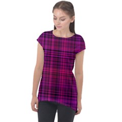 Fuchsia Madras Plaid Cap Sleeve High Low Top by SpinnyChairDesigns