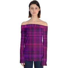 Fuchsia Madras Plaid Off Shoulder Long Sleeve Top by SpinnyChairDesigns