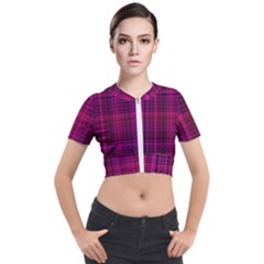 Fuchsia Madras Plaid Short Sleeve Cropped Jacket by SpinnyChairDesigns