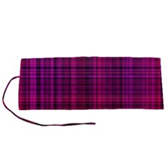 Fuchsia Madras Plaid Roll Up Canvas Pencil Holder (s) by SpinnyChairDesigns