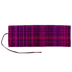 Fuchsia Madras Plaid Roll Up Canvas Pencil Holder (m) by SpinnyChairDesigns