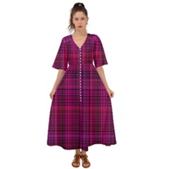 Fuchsia Madras Plaid Kimono Sleeve Boho Dress by SpinnyChairDesigns