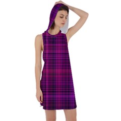 Fuchsia Madras Plaid Racer Back Hoodie Dress by SpinnyChairDesigns