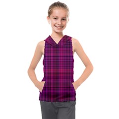 Fuchsia Madras Plaid Kids  Sleeveless Hoodie by SpinnyChairDesigns