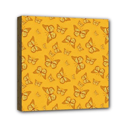 Mustard Yellow Monarch Butterflies Mini Canvas 6  X 6  (stretched) by SpinnyChairDesigns