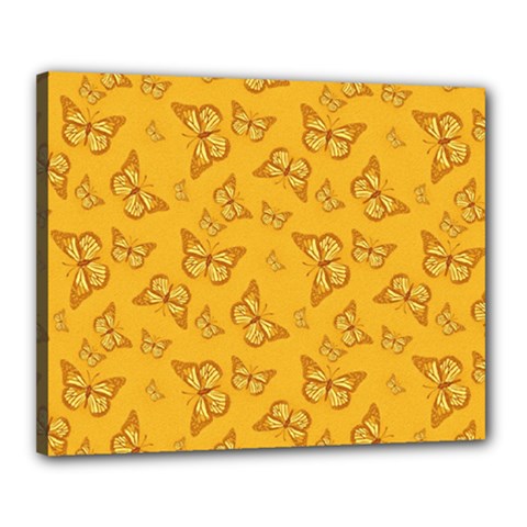Mustard Yellow Monarch Butterflies Canvas 20  X 16  (stretched) by SpinnyChairDesigns