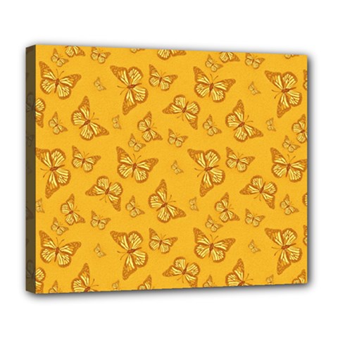 Mustard Yellow Monarch Butterflies Deluxe Canvas 24  X 20  (stretched) by SpinnyChairDesigns