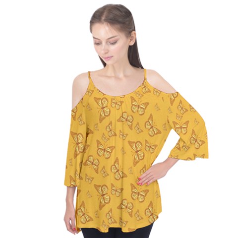 Mustard Yellow Monarch Butterflies Flutter Tees by SpinnyChairDesigns